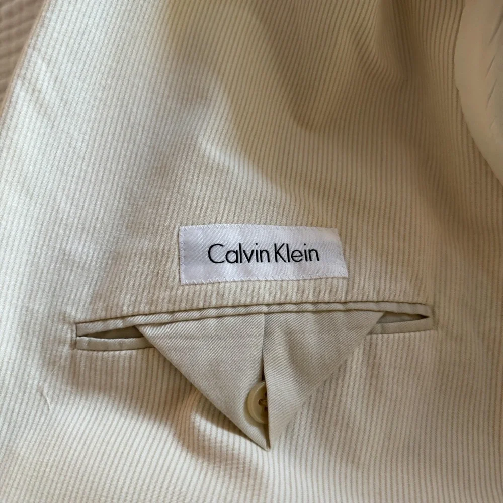 Calvin Klein Cream Pinstripe Cotton Blazer Sport Coat Jacket Men's 46R Coastal